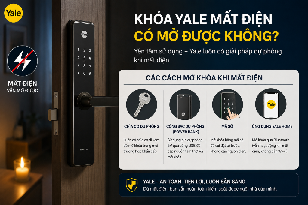 khoá yale mất điện có mở được không