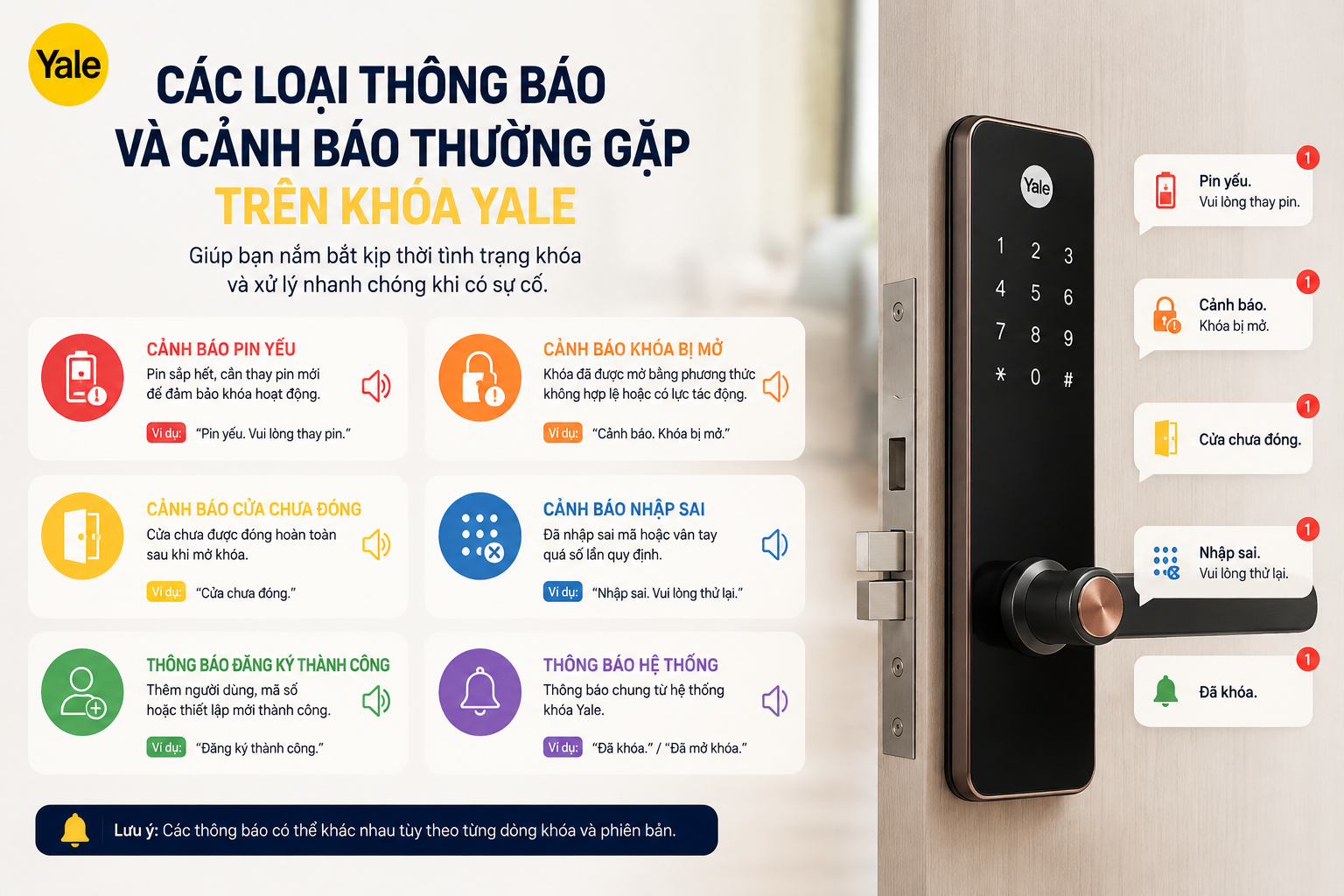 thông báo khoá yale