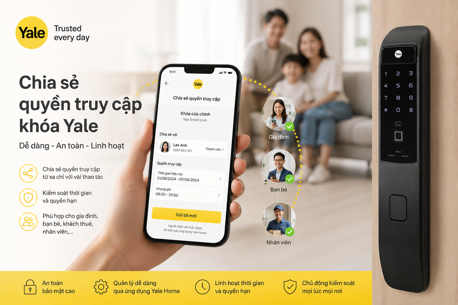 chia sẻ quyền truy cập khoá yale