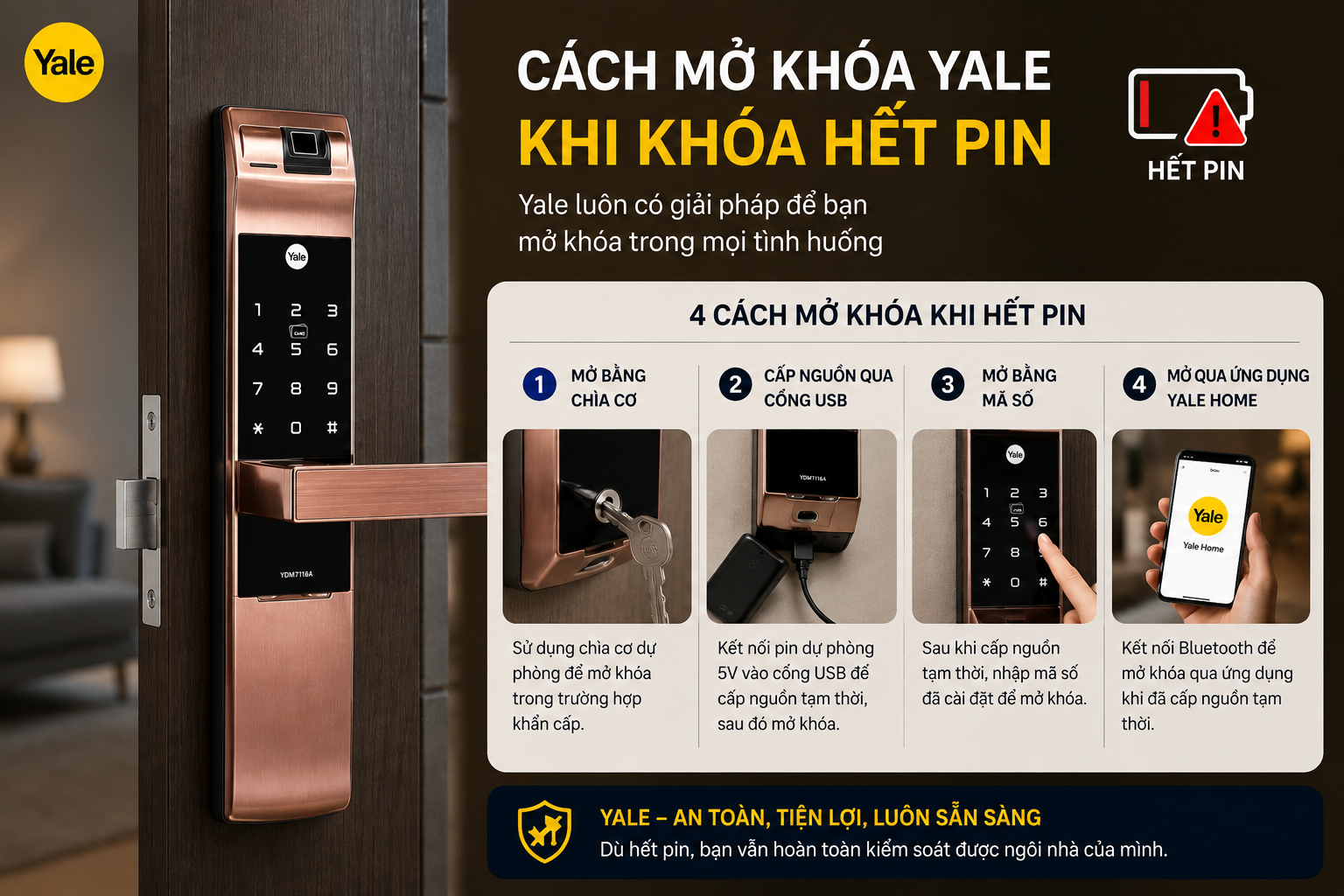 khoá yale mất điện có mở được không
