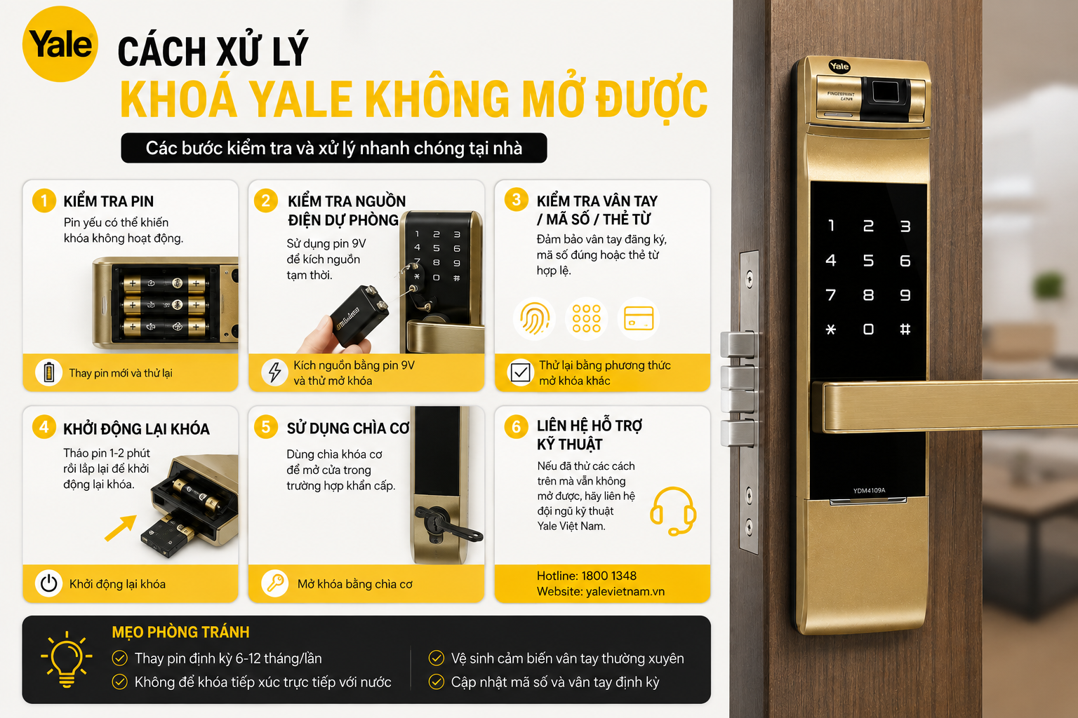 khoá yale không mở được