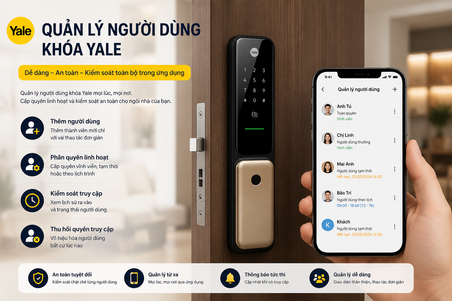 quản lý người dùng khoá yale