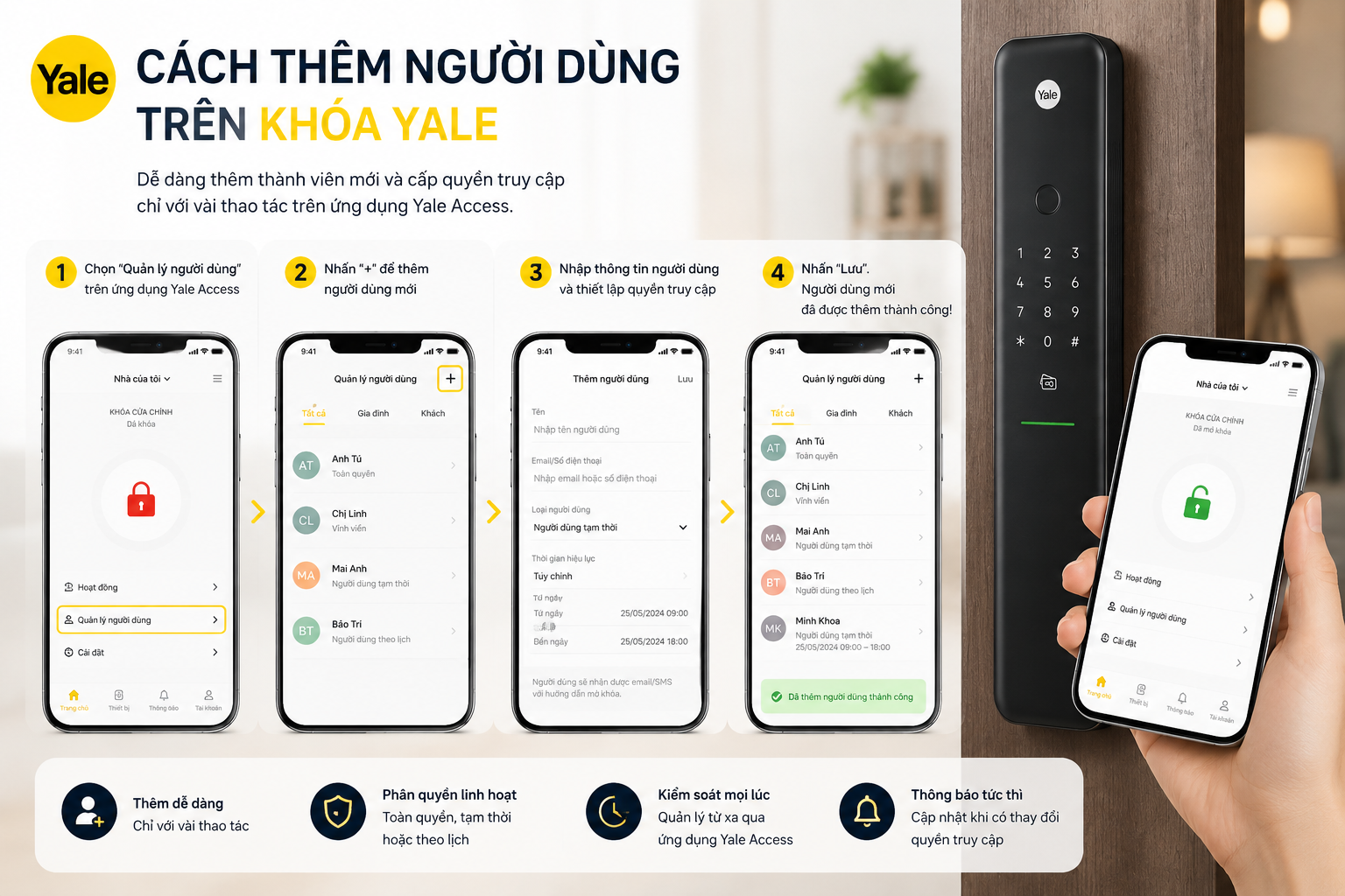 quản lý người dùng khoá yale