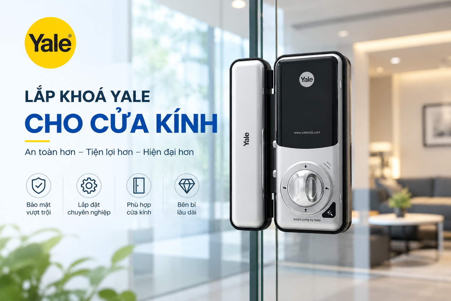 lắp khoá yale cho cửa kính