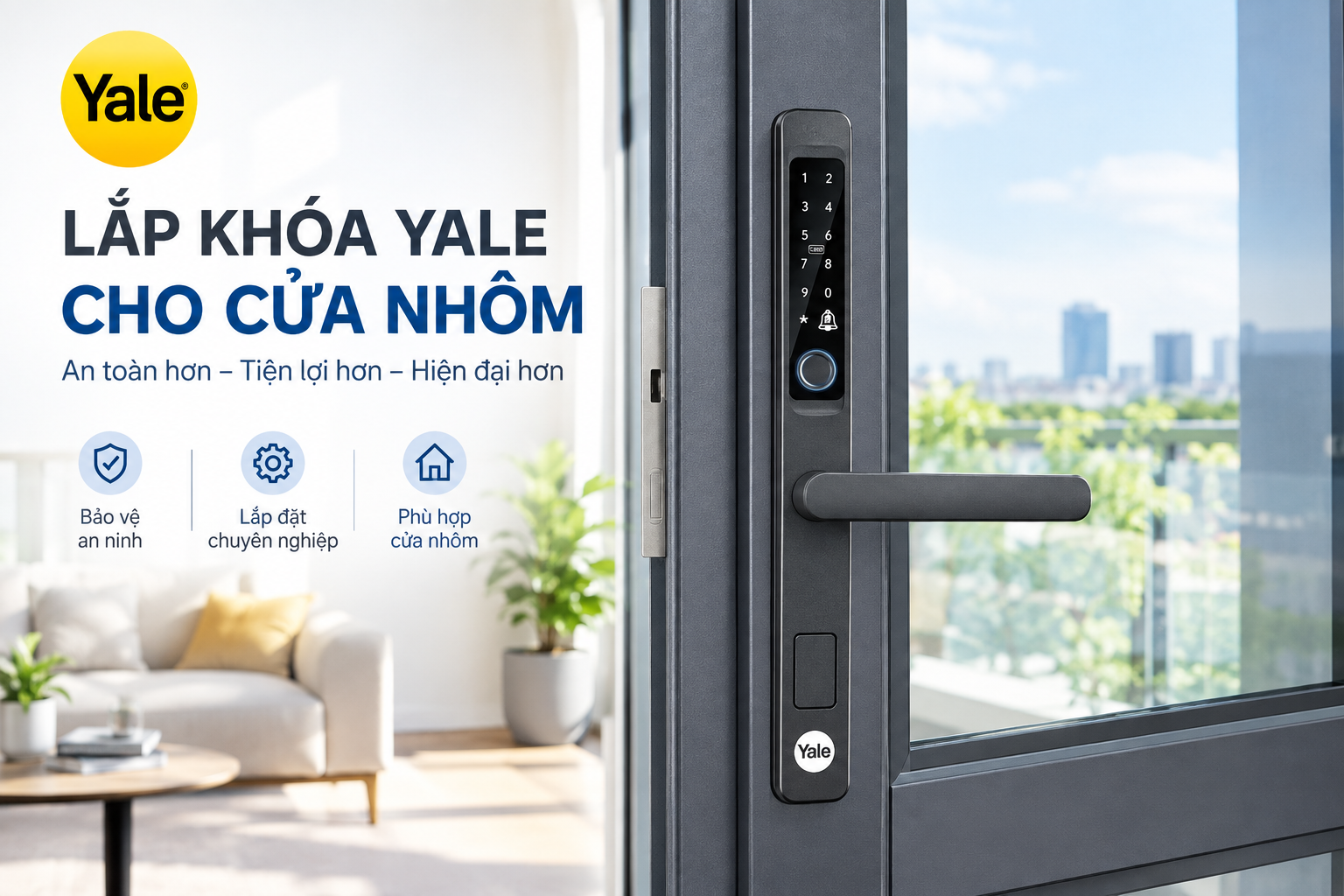 lắp khoá yale cho cửa nhôm