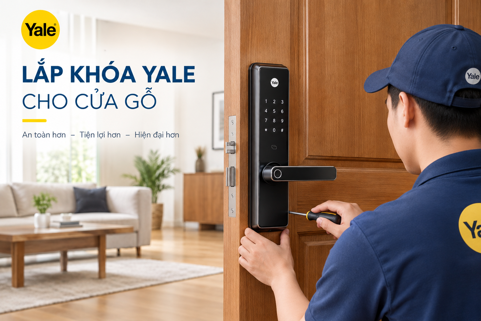 lắp khoá yale cho cửa gỗ