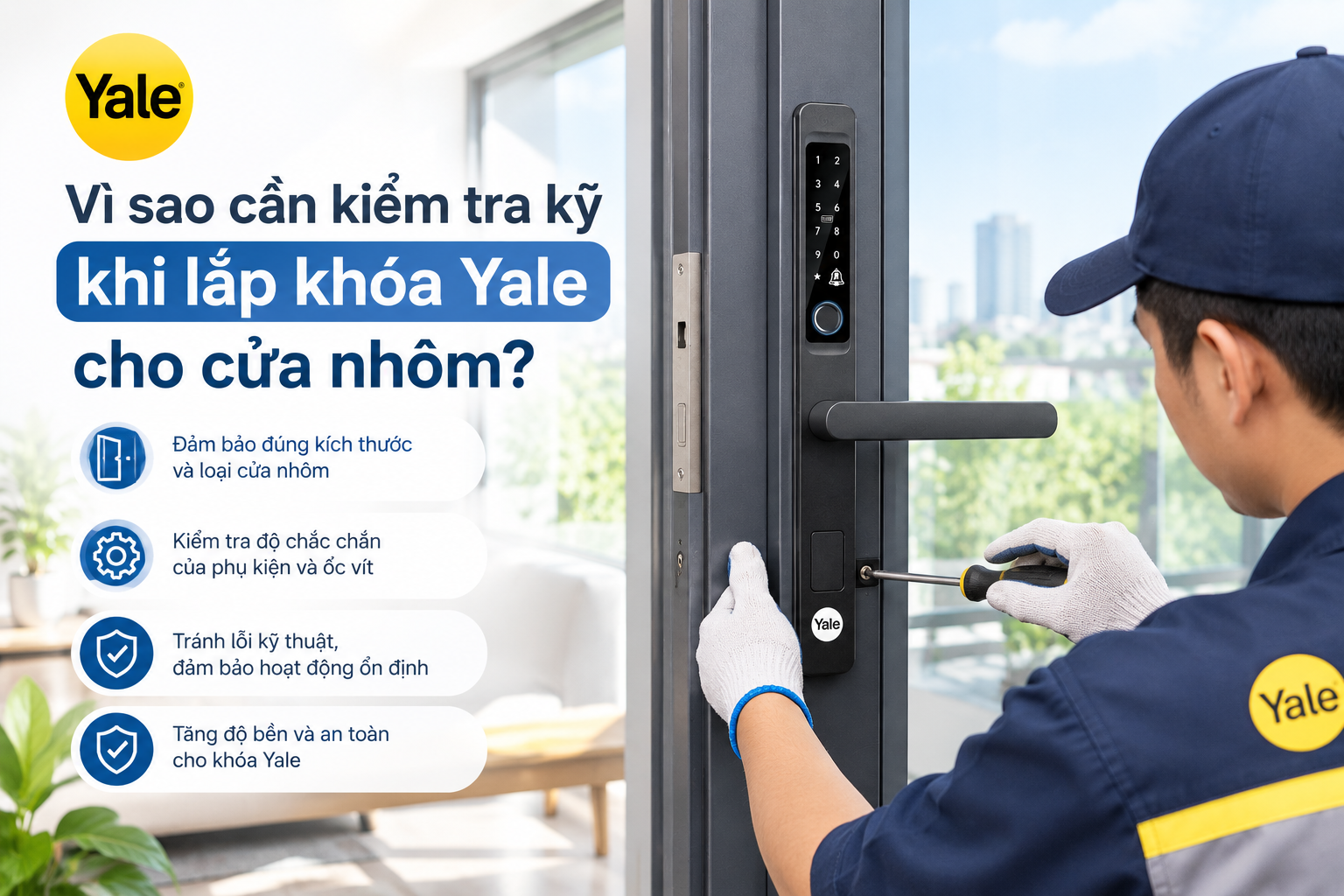 lắp khoá yale cho cửa nhôm