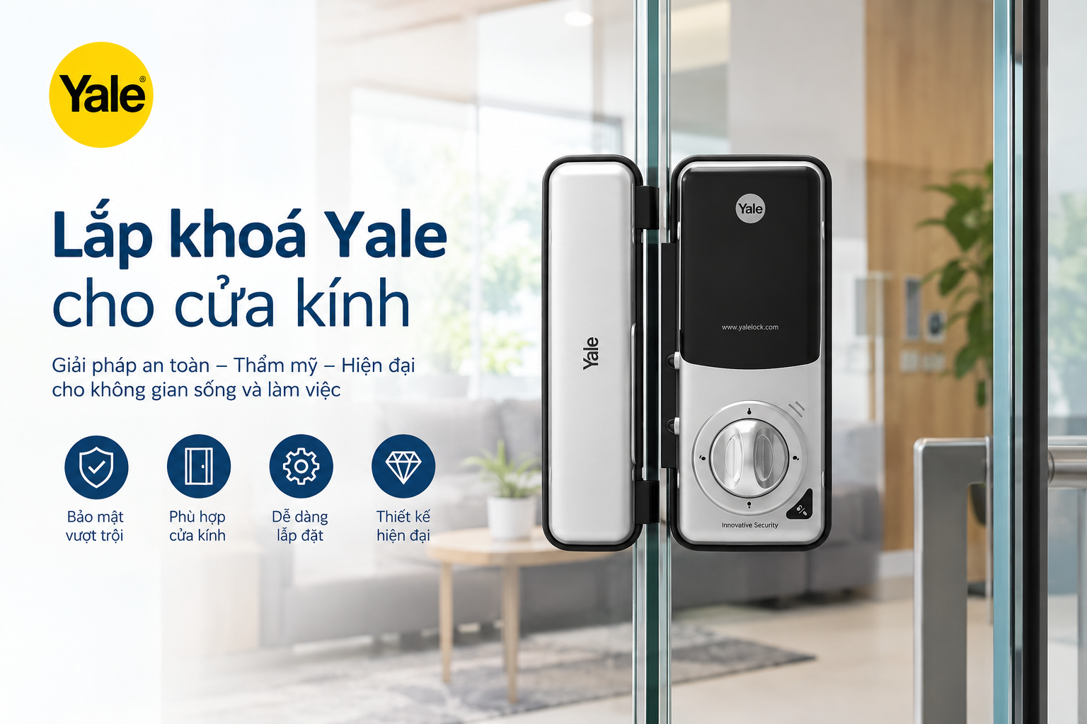 lắp khoá yale cho cửa kính