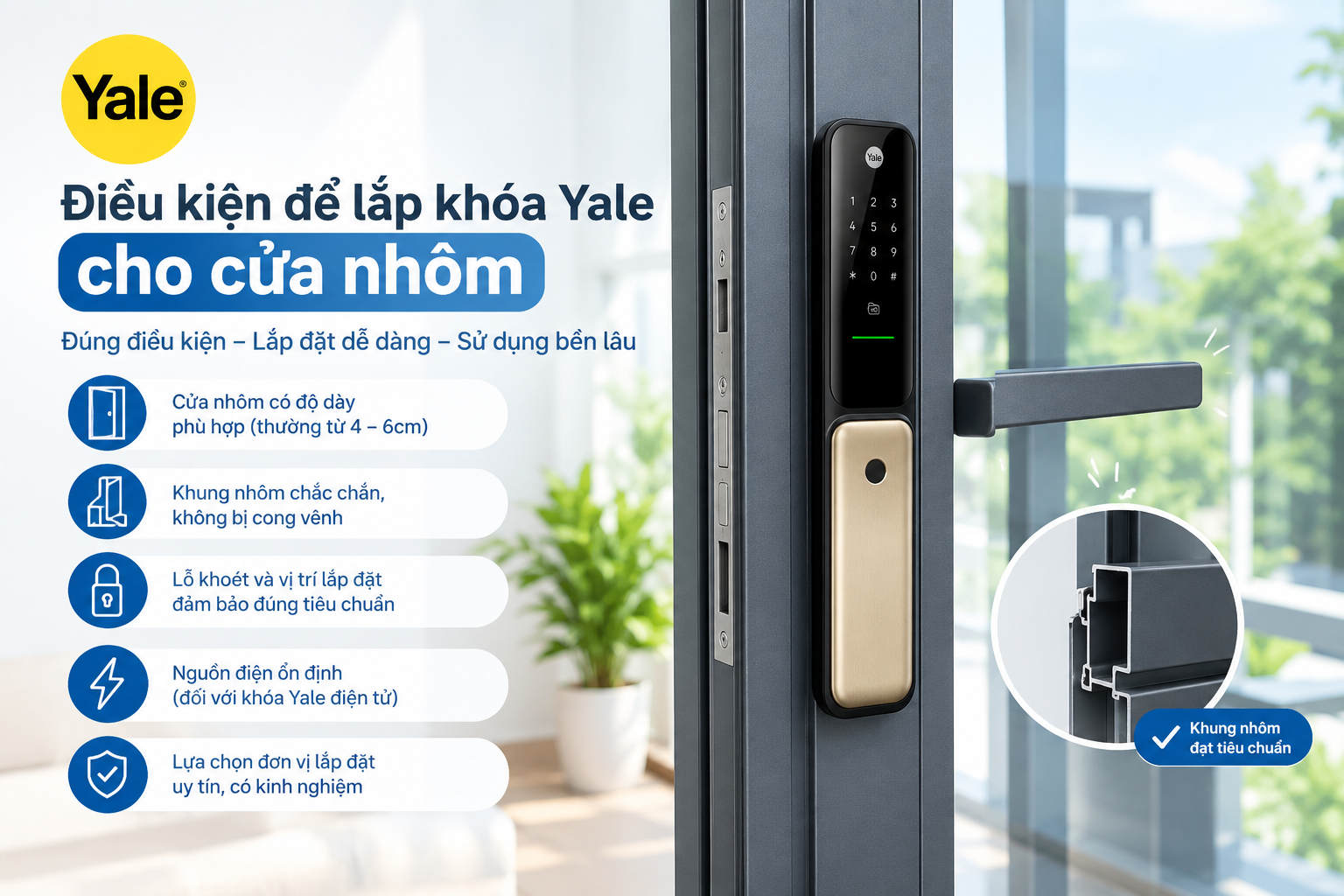 lắp khoá yale cho cửa nhôm