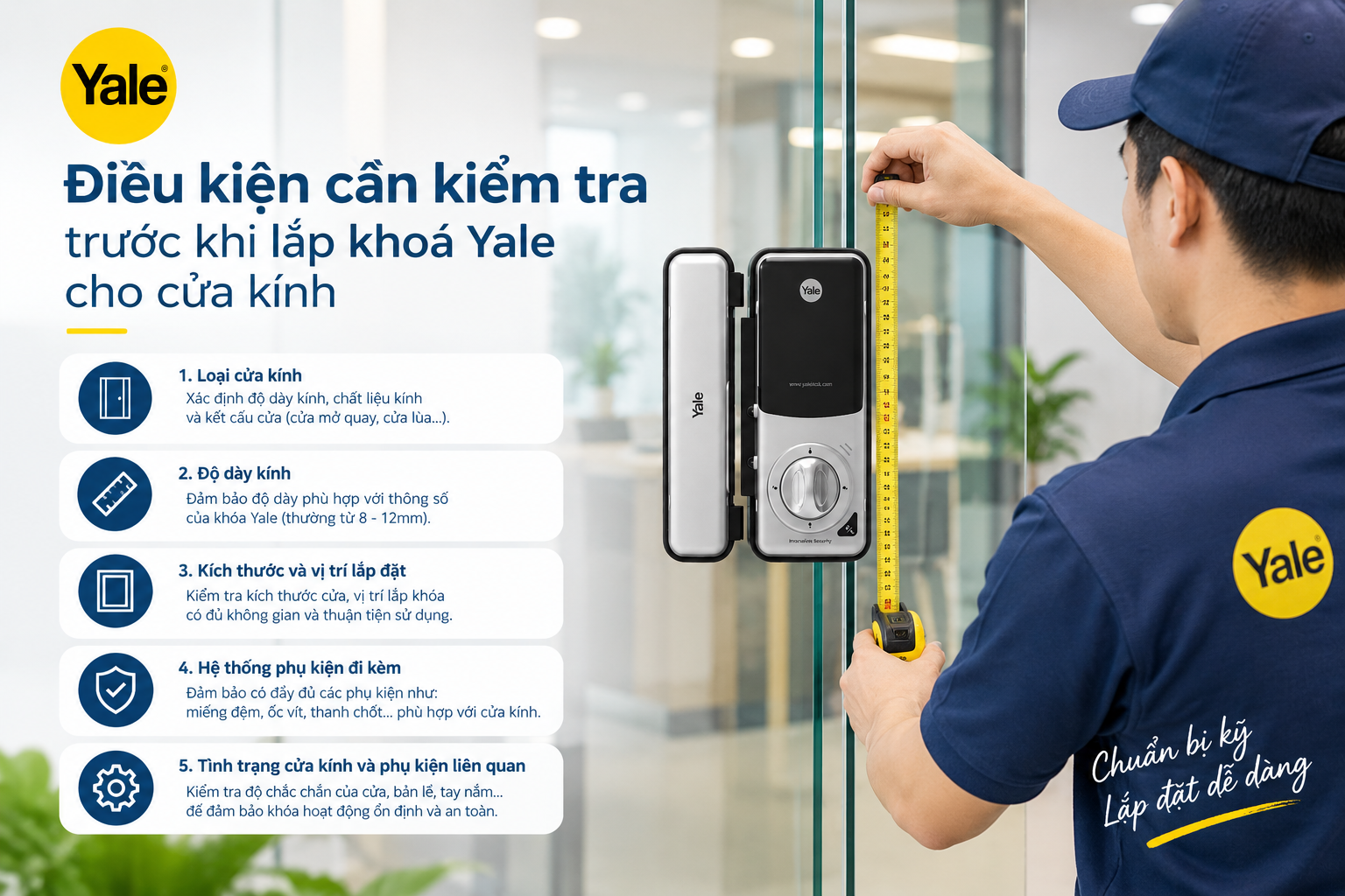 lắp khoá yale cho cửa kính