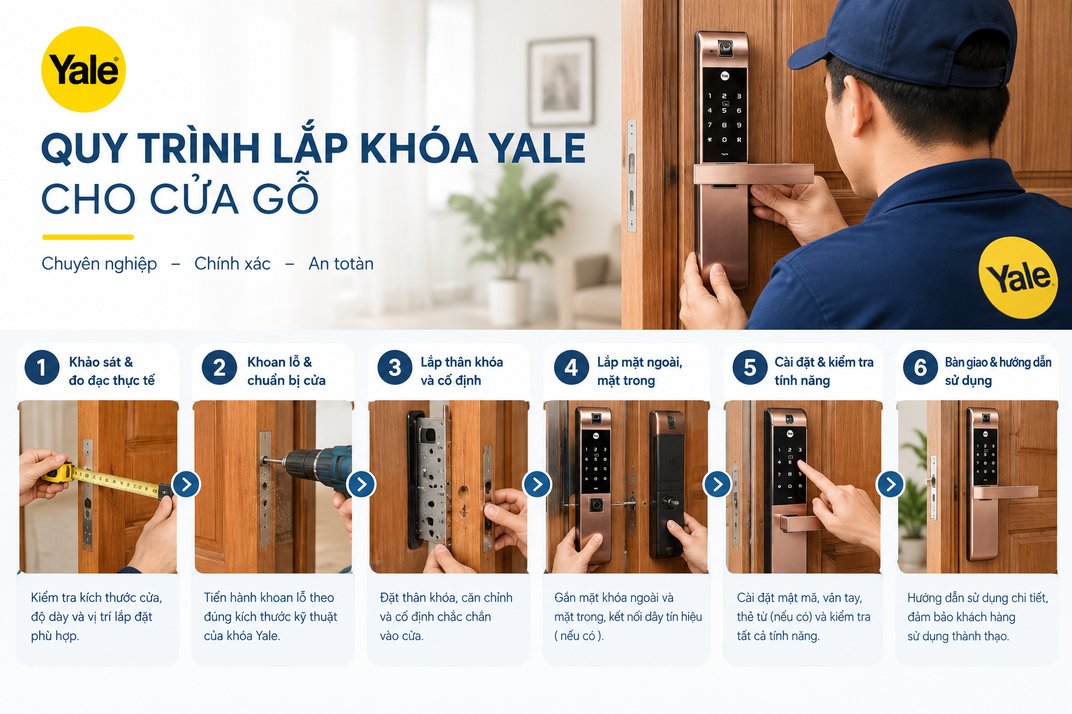 lắp khoá yale cho cửa gỗ