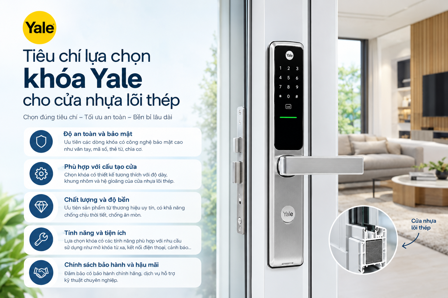khoá yale cho cửa nhựa lõi thép