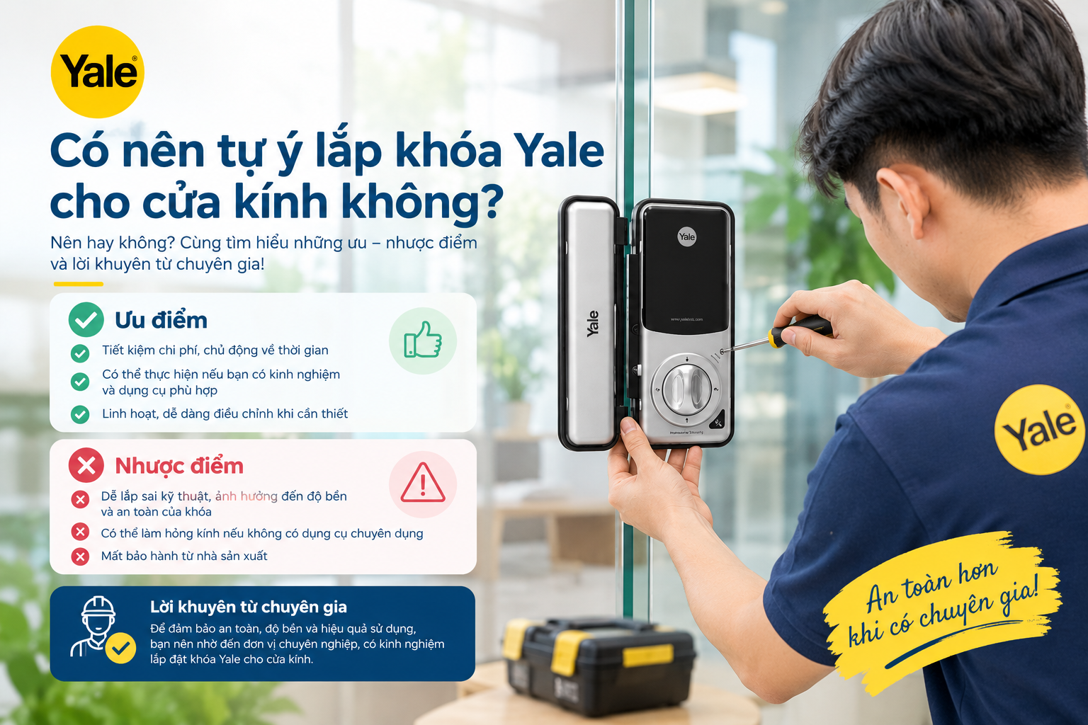 lắp khoá yale cho cửa kính
