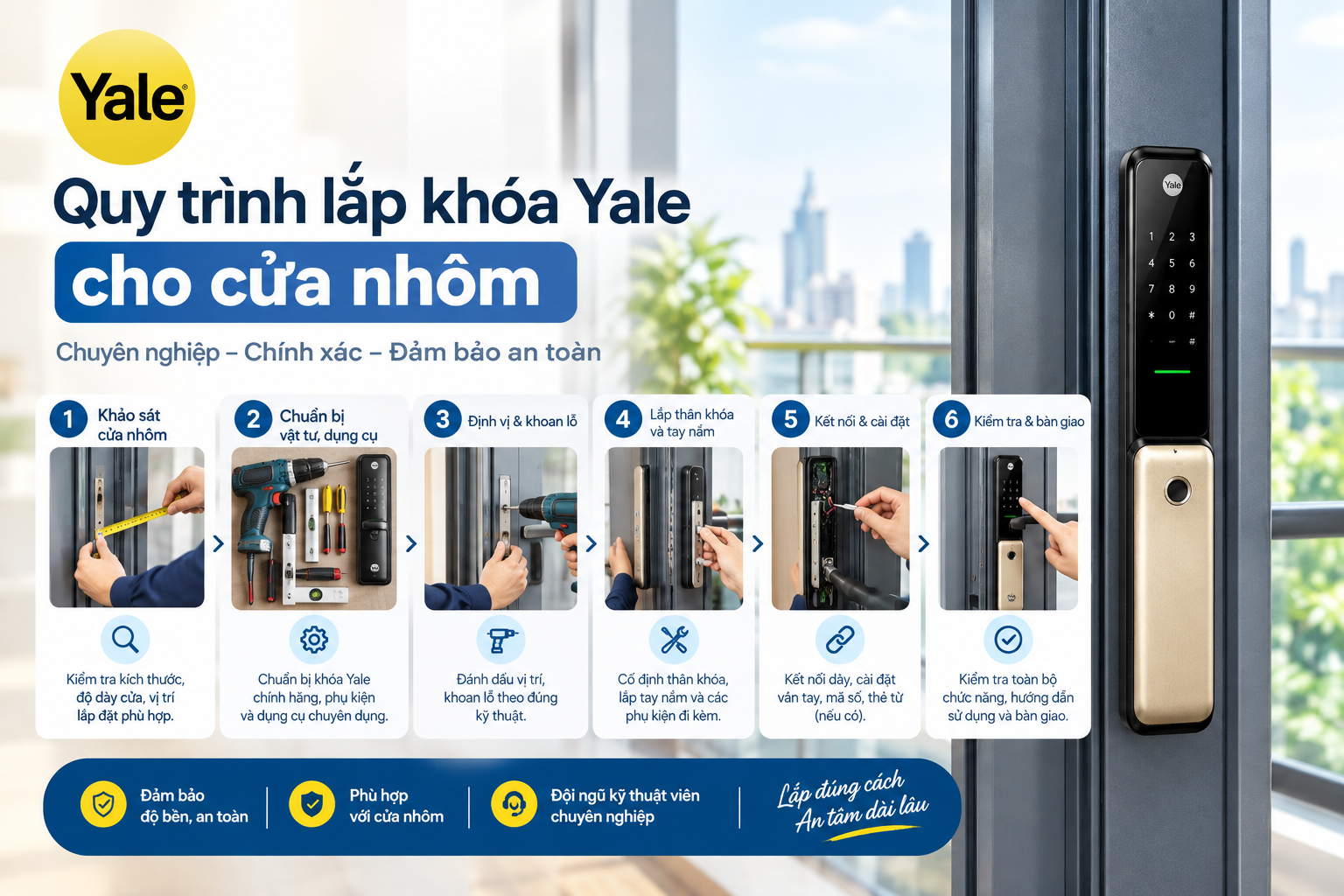 lắp khoá yale cho cửa nhôm