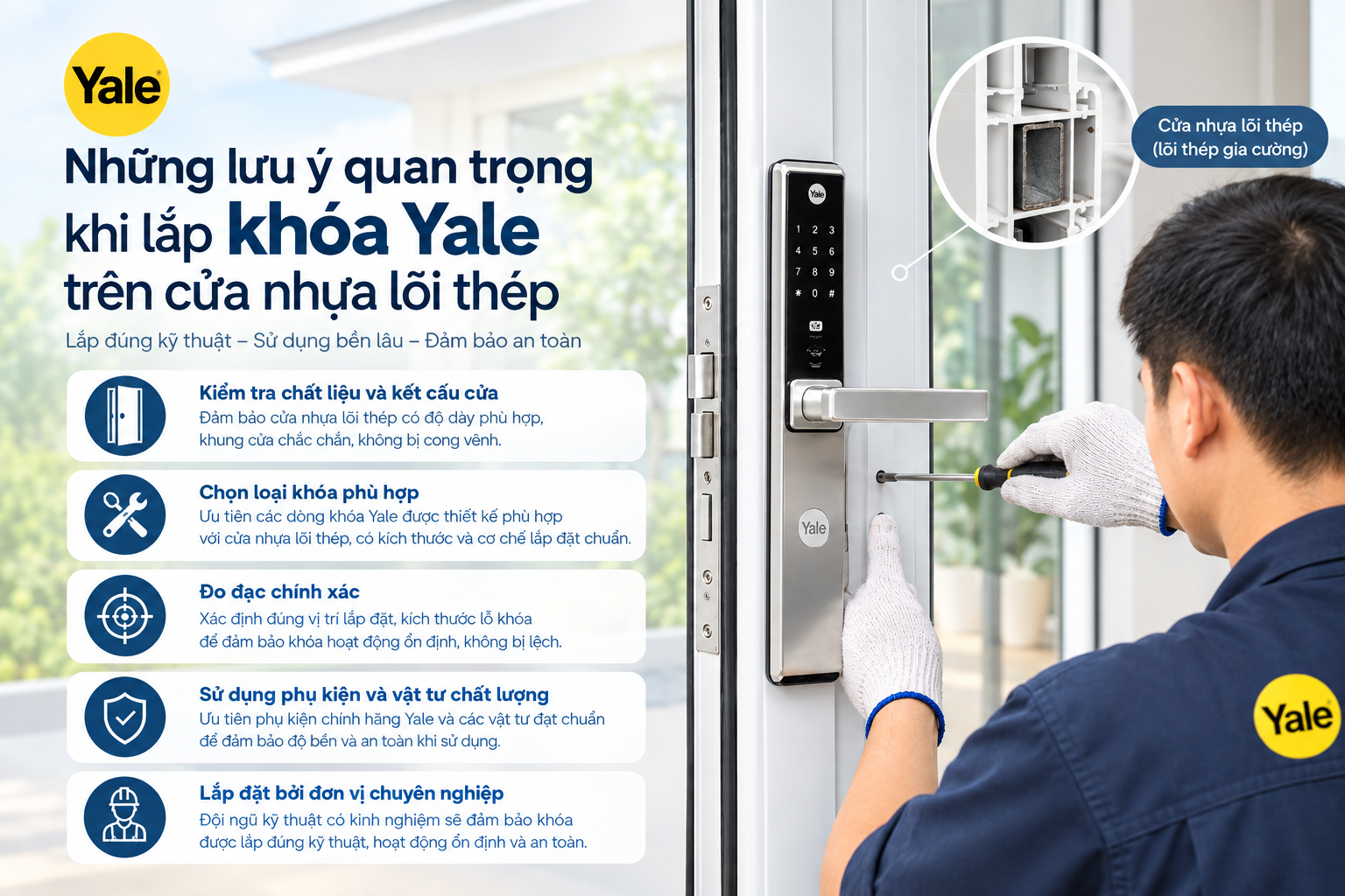 khoá yale cho cửa nhựa lõi thép