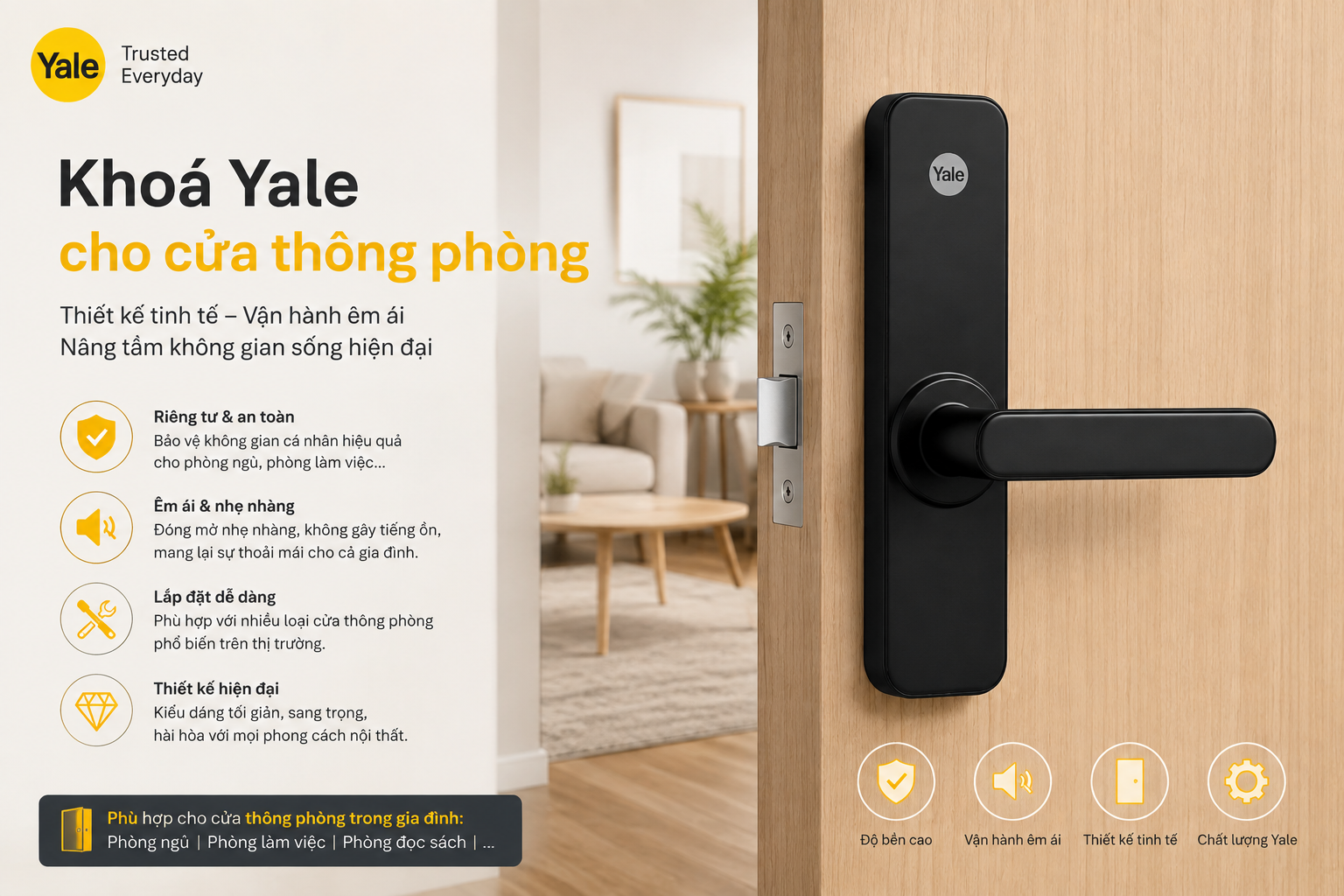 khoá yale cho cửa thông phòng