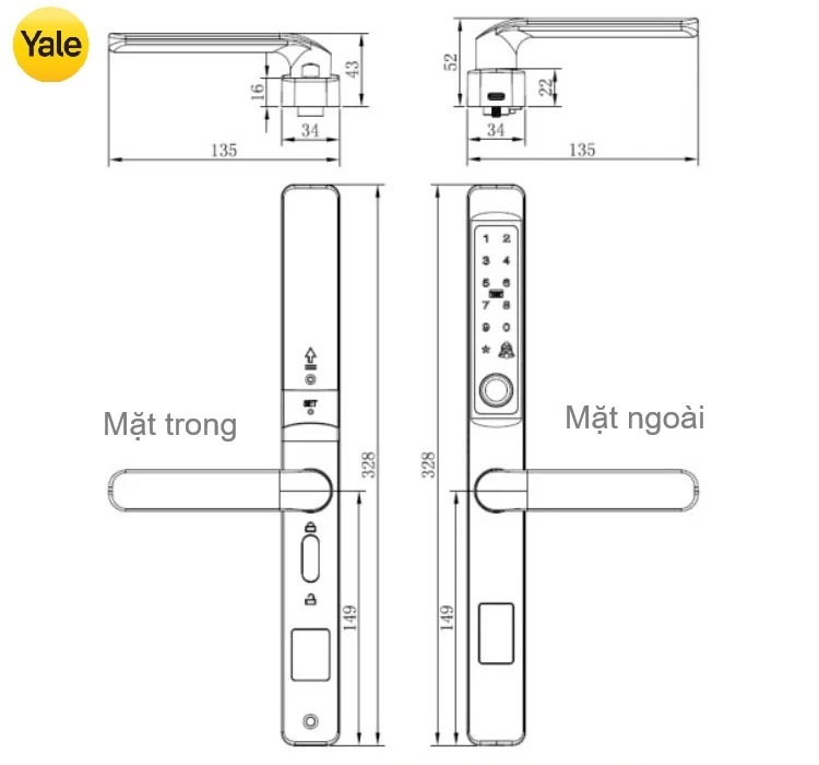 KHÓA CỬA NHÔM YALE YDMA 100NP