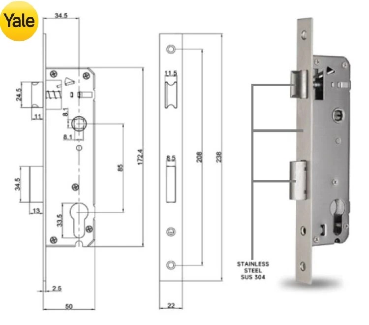 KHÓA CỬA NHÔM YALE YDMA 100NP